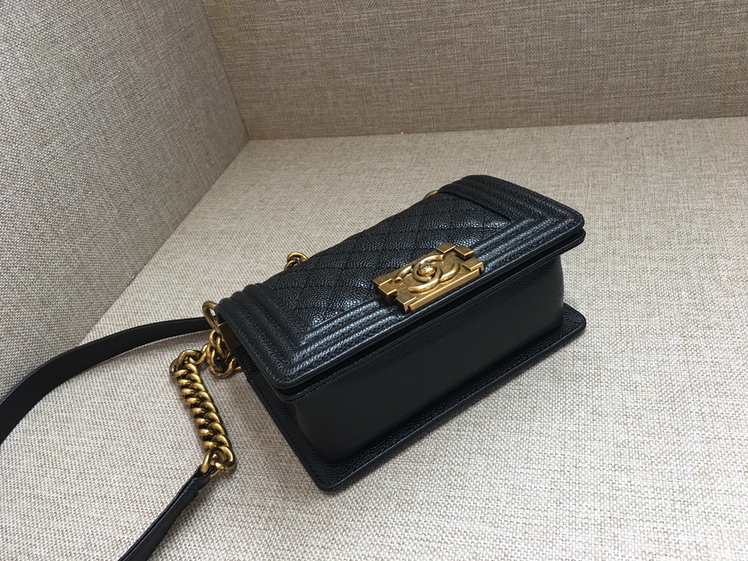 Caviar Small Boy Handbag Flap Bag A67085 Black/Gold